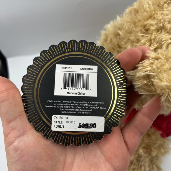 FAO Schwarz Plush Stuffed Fuzzy Teddy Bear Red Vest Striped Scarf NEW NWT - Picture 6 of 9